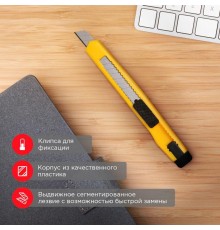 Нож с сегмент. лезвием 9мм пласт. корпус с клипсой REXANT 12-4905