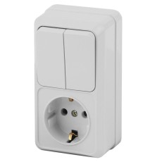 Блок розетка+выкл. ОП Quadro 2-706-01 двойной верт. 10(16)А-250В IP20 бел. Intro Б0053891